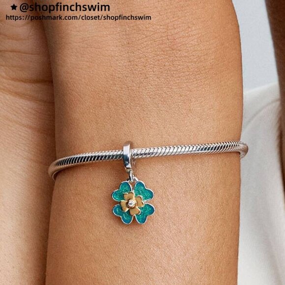 Pandora Spinnable Four Leaf  Diamond Dangle Charm - Picture 5 of 6